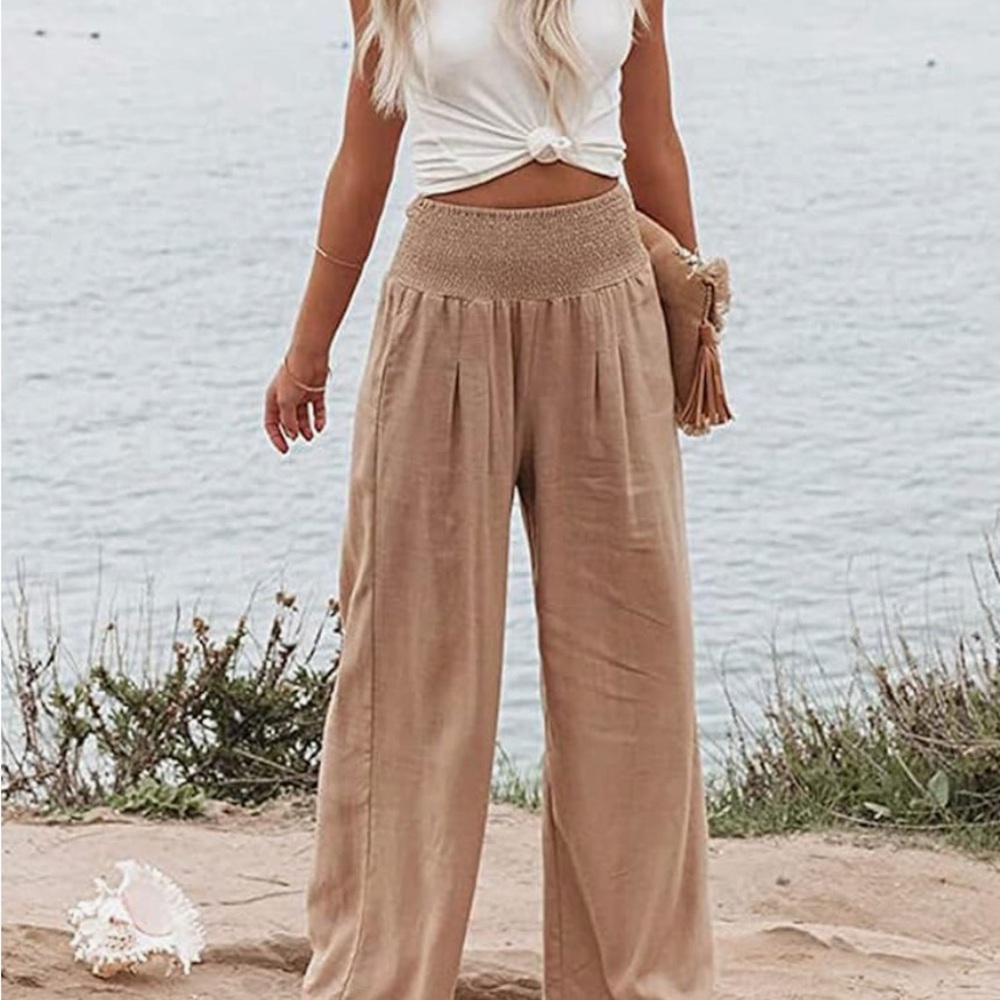 Women's Tan Wide-Leg Pants